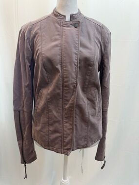 Free People Dusty Mauve Stand-Collar Faux Leather Jacket 8
